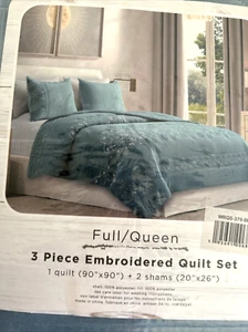 Edredón Willow Road 3 Piezas Bordado Azul Completo/Queen 90 x90" y 2 Fundas 20x26 - Imagen 1 de 7