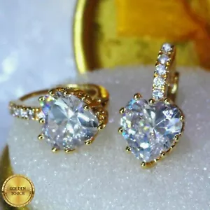 Luxury Simulated Diamonds Yellow 18k Gold Filled Heart Hoop Earrings, Gift Boxed - Picture 1 of 12