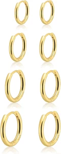 Small Gold Huggie Hoop Earrings Set for Women 14K Real Gold Plated Hypoallergeni - Picture 1 of 8