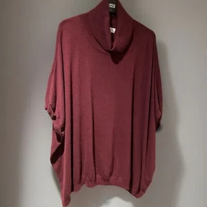 NEXT Sz L Burgundy Oversize Polo Neck Sleeveless Jumper Part Cashmere 74”B 28”L - Picture 1 of 10