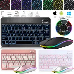 Wireless Bluetooth Backlit Keyboard Mouse For iPad Pro Air 4 5 6 7 8 9 10th Gen - Picture 1 of 46