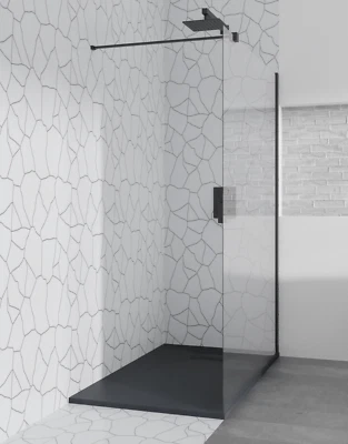 BADLAND Glaswand | Duschkabine Walk in Dusche KETIL Schwarz 140x195 Duschwand Glas 8 mm