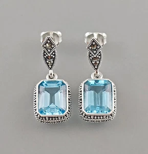 9923682-d 925er Silber Ohrringe Blautopas Markasiten vintage 1,2x2,6cm - Picture 1 of 2