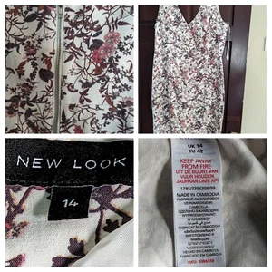 Women's Dress New Look 14 Sleeveless Fitted Long Zip Floral 97% Cotton Lined - Picture 1 of 21