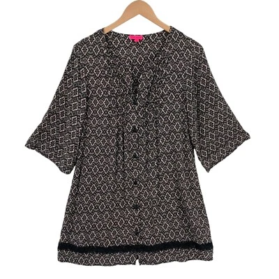 Vestido corto Betsy Johnson para mujer talla XS Negro Gris Floral Encaje Trim Botón Frontal Foto 1 de 4