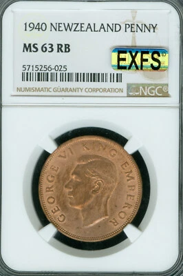 1940 NEW ZEALAND PENNY NGC MS63 RB MAC EXFS OR EXCETIONAL 1ST STRIKE . - Image 1 of 2