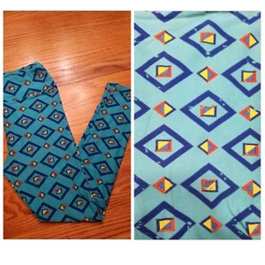 LuLaRoe Leggings OS One Size Blue Diamond with box inside on light blue - Picture 1 of 1