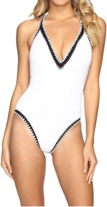 Seafolly Womens Summer Vibe Deep "V" Maillot One Piece Swimsuit White Size US 4