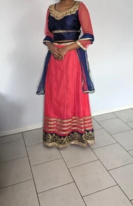 Indisches Lehenga Choli in Universalgröße Blau/Pink - 3 teilig - Bild 1 von 2