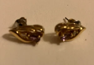 VINTAGE ESTATE signed j.c. purple and clear rhinestone pierced earrings - Picture 1 of 4