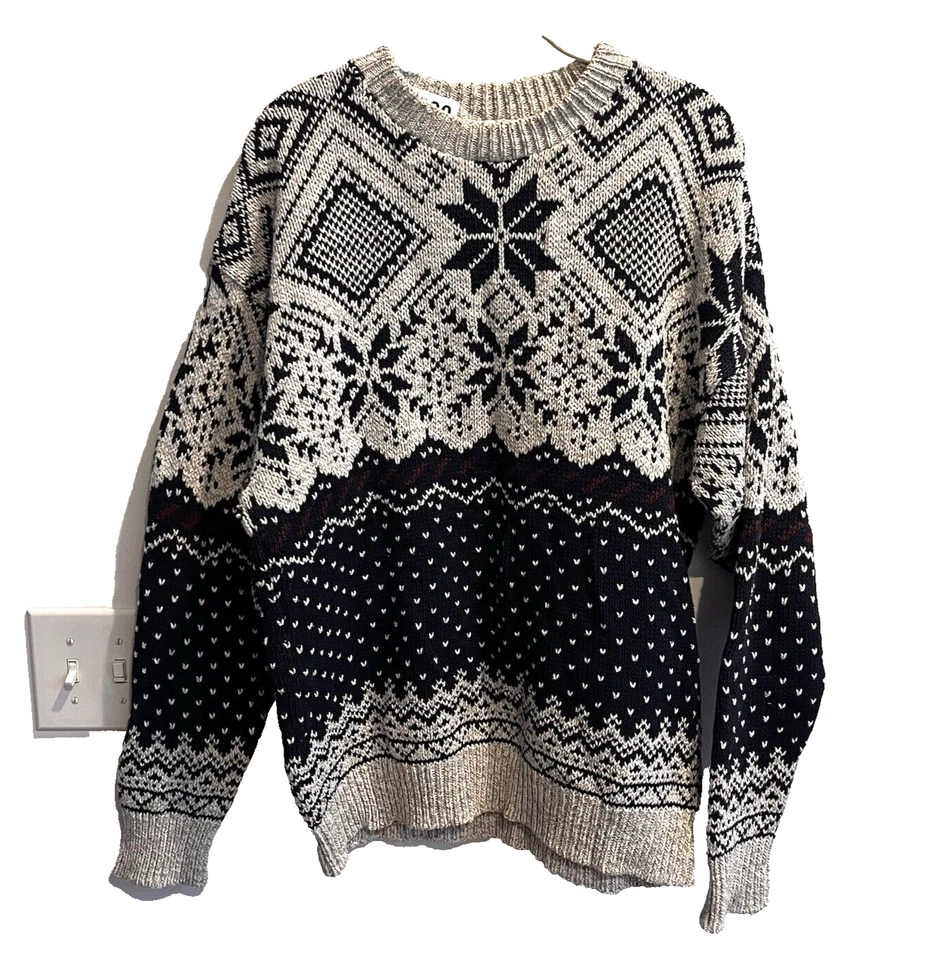 Suéter De Colección Gris Negro Tejido Copo de Nieve Abuelo Para Hombres XL Invierno Algodón *Defecto Foto 1 de 4