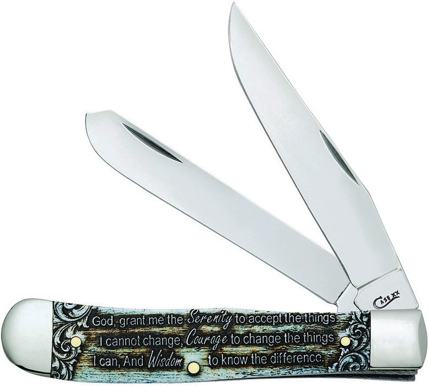 Case XX Trapper Knife Serenity Prayer Blue Embellished Bone Stainless 38822