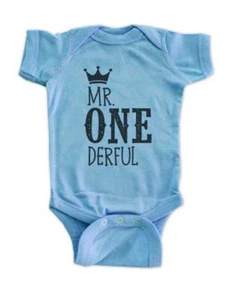 Mr. ONE derful crown Baby Boy First BIrthday infant Shirt - Picture 1 of 4