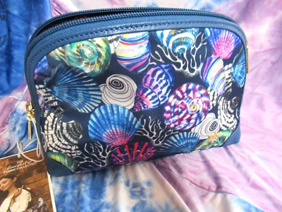 ANUSCHKA WANDERLUST Hecho a Mano Impreso Conchas Marinas Tela Cuero Borde Bolsa Foto 1 de 4