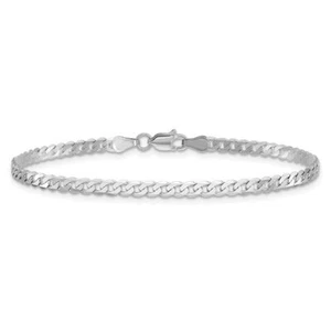 14K Solid White Gold 2.9mm Curb Link Chain Bracelet - Picture 1 of 17