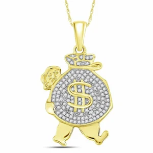 Bolso de dinero redondo de diamantes de oro amarillo de 10kt para hombre colgante con dije de hombre 1/4 Cttw - Imagen 1 de 2
