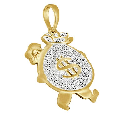 Colgante con dije de bolsa de dinero redonda de diamantes naturales de 0,25 quilates de oro amarillo de 10 quilates Foto 1 de 4