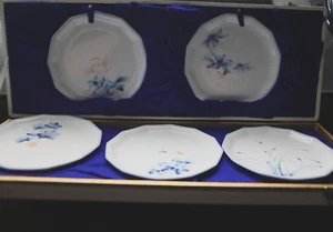 Noritake cofanetto vintage anni 60 5 piatti porcellana dipinti a mano floreale firmato - Foto 1 di 17