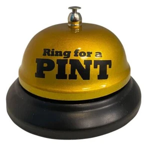 Ring for A Pint - Golden Beer Bell - Office Desk Kitchen Bar Pub Room - Picture 1 of 5