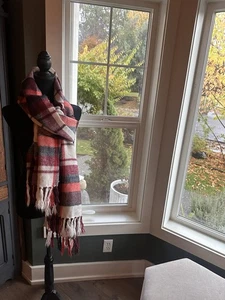 Abercrombie And Fitch Long Soft Plaid Scarf 73”x31” Orange, Red, White - Picture 1 of 6