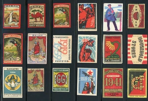 ¡LOTE DE 18 ETIQUETAS PUBLICITARIAS MATCHBOX VINTAGE!! WW83 - Imagen 1 de 1
