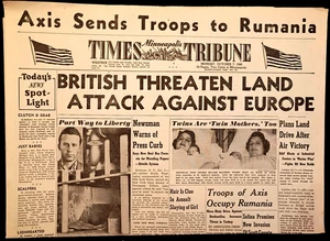 1940 MPLS ZEITUNG - BRITEN DROHEN MIT LANDANGRIFF * NAZIS BESETZEN RUMÄNIEN - Bild 1 von 6