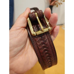 Ceinture tourbillon chocolat Texas sellerie cuir 34 laiton western rodéo 31-36 laiton - Photo 1/9