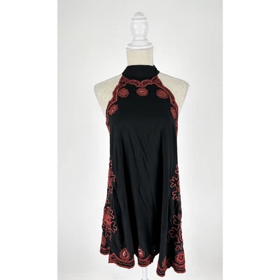 Vestido sin mangas Cleobella para mujer cuello halter bordado floral talla M negro Foto 1 de 4