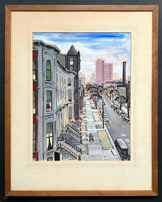 John F Stenvall -1930s City View "Dearborn Street" Chicago -Original Gouache - Image 1 of 4