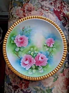 Wandteller um 1900 handbemalt mit handbemalten Rosen 11-1/2 Zoll - Bild 1 von 4