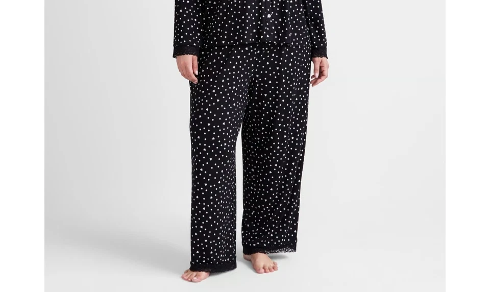 Pantalones de pijama State of Day talla grande de encaje tejido para mujer 3X negro/blanco Foto 1 de 4