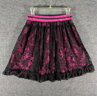 D-Signed Disney Youth Girls XL Black Pink Layered Floral Satin Lace Tulle Skirt - Image 1 of 4