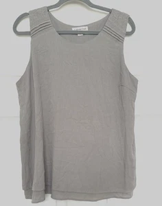 Coldwater Creek grau U-Ausschnitt Crinkle Viskose 2-lagig Tank bestickt PS geräumig - Bild 1 von 5