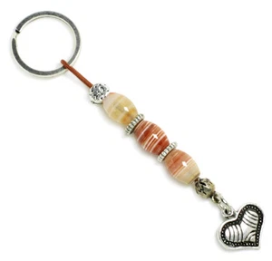 KEYRING-KEY CHAIN~ BANDED AGATE GEMSTONE BEADS with Heart - Picture 1 of 1
