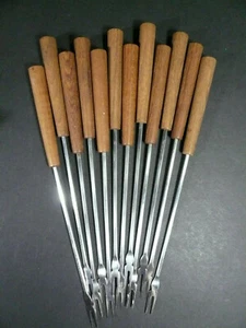 Mid Century Modern Set of 12 Teakwood Stainless Steel Fondue Forks Japan - Picture 1 of 5