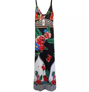 Neu CBR schickes Boutique Maxikleid rosa Blumen dünne Träger 2 Oberschenkelschlitze Größe XL - Bild 1 von 15