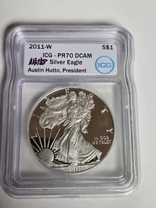 2011-W Silver American Eagle ICG PR70 Austin Hutto Autographed President Label - Picture 1 of 2