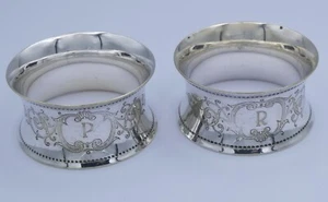 Antike Serviettenringe mit Gravur "R,P" Versilbert - Bild 1 von 3