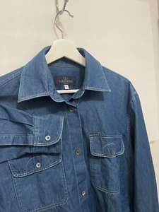VALENTINO JEANS Blue Chambray denim Western pocket CPO Cotton Shirt Men SZ S 46 - Picture 1 of 24