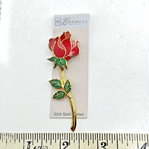 Feine Essentials Emaille Brosche Vintage rote Rose Blume Anstecknadel Modeschmuck - Bild 1 von 4