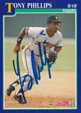 TONY PHILLIPS DETROIT TIGERS  SIGNED 1991 SCORE CARD #38