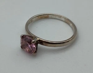 Vintage Ring rosa runder Solitär Stein Sterlingsilber 925 Größe 7 - Bild 1 von 7