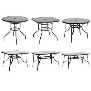 80-150cm Garden Black Glass Coffee Table Patio Outdoor Dining Table+Parasol Hole - Picture 1 of 26