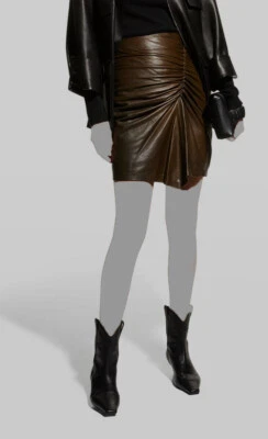 Saia lápis feminina Iro marrom franzida assimétrica cintura alta tamanho 36 $975 - Imagem 1 de 4