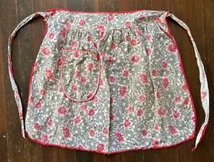 Mezzo grembiule floreale vintage fatto a mano, rosso bianco INDOSSARE, RIPARAZIONI - Foto 1 di 7