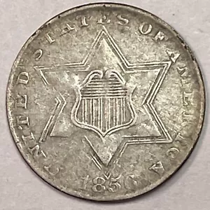 1856 Three Cent Silver Trime Choice Extremely Fine XF+ Coin #15373 - Picture 1 of 3