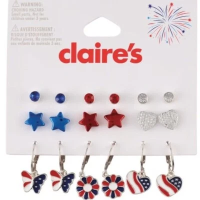 Pendientes Claires 9 Acero Inoxidable Estrella Mariposa Flor Corazón Rojo Blanco Azul Foto 1 de 4