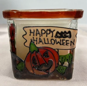 Vela cuadrada calabaza feliz Halloween vitral - Imagen 1 de 6