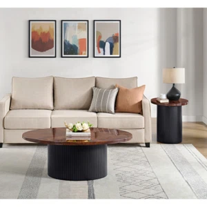2PC Occasional Table Set in Cherry and Black-Coffee Table & End Table - Picture 1 of 8
