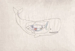VTG Handstitched Textile Artwork Coral & Tusk Stephanie Housley "Hungry Whale" - Picture 1 of 2